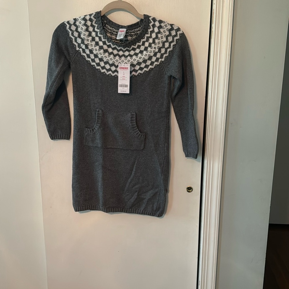 Gymboree Girls Decorative Collar Grey Sweater Dress With Front Pocket Size 8 NWT